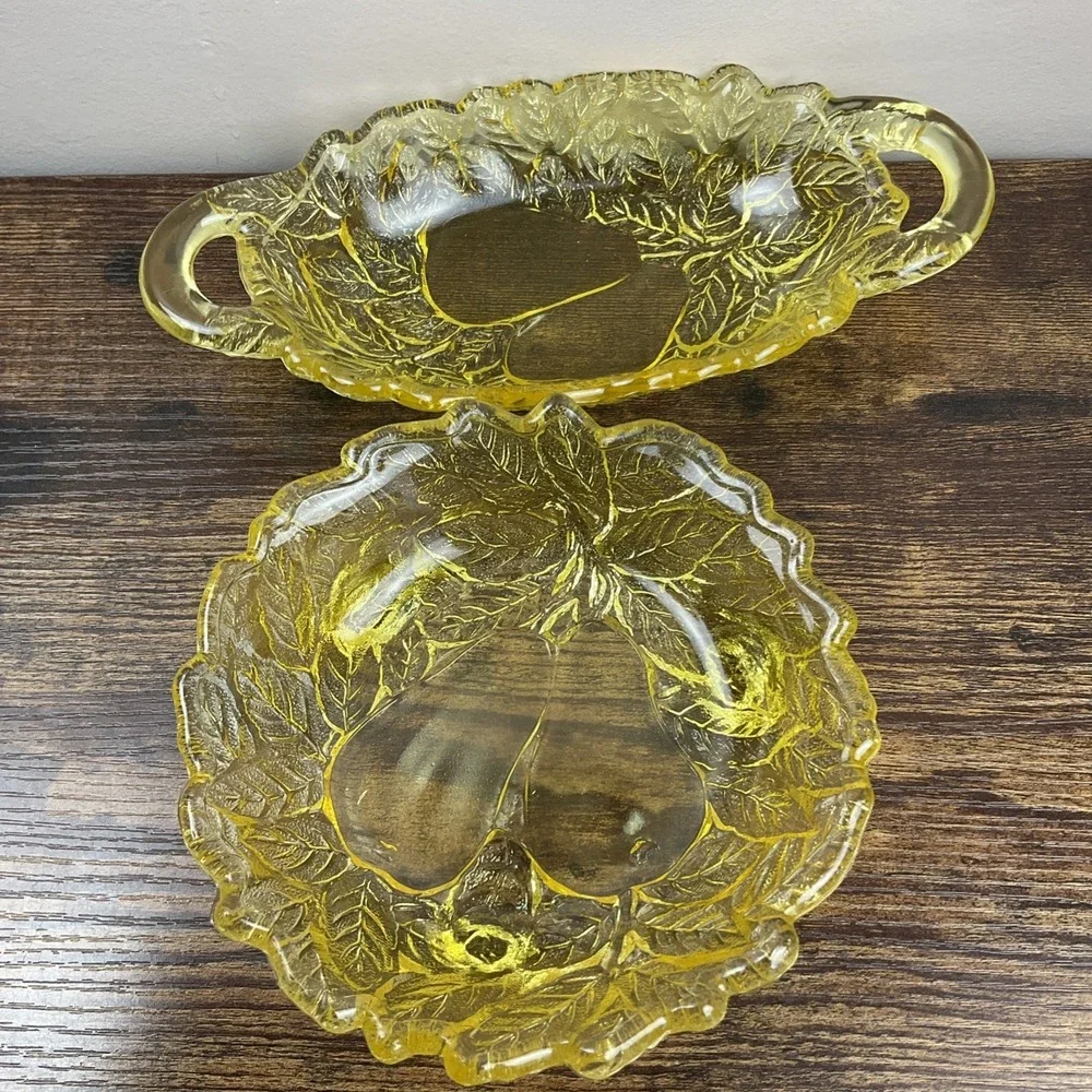 Tiara Indiana Yellow Mist Sweet Pear Bowl 6.25 And Relish Bowl Is 9.5 X 4.5